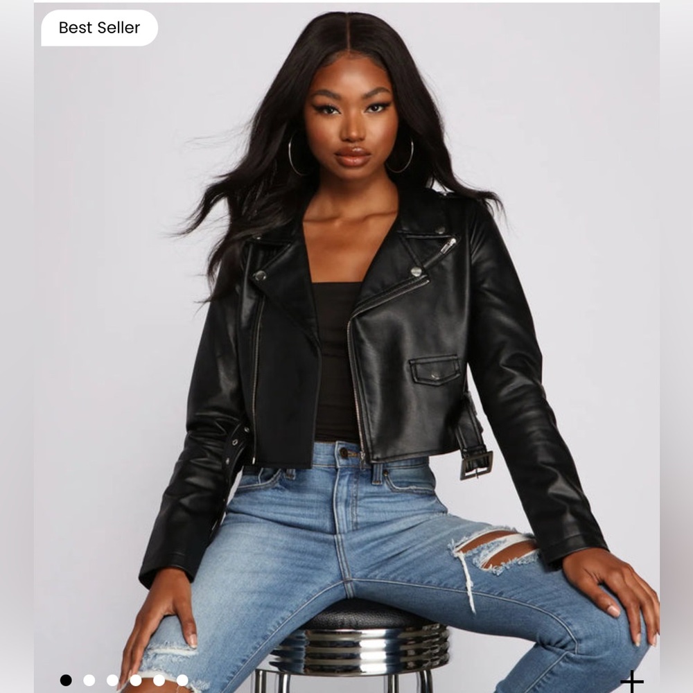 NWT H&M Black Leather Moto Jacket with Asymmetrical Zipper